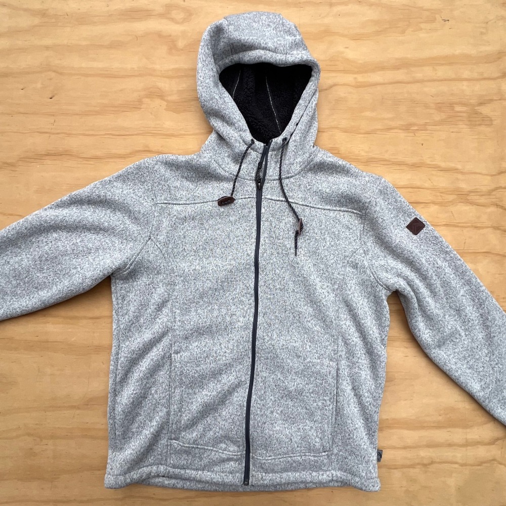 Rugged Elements Mens Gray Sherpa Lined Full Zip Sweater Fleece Hoodie Jacket L